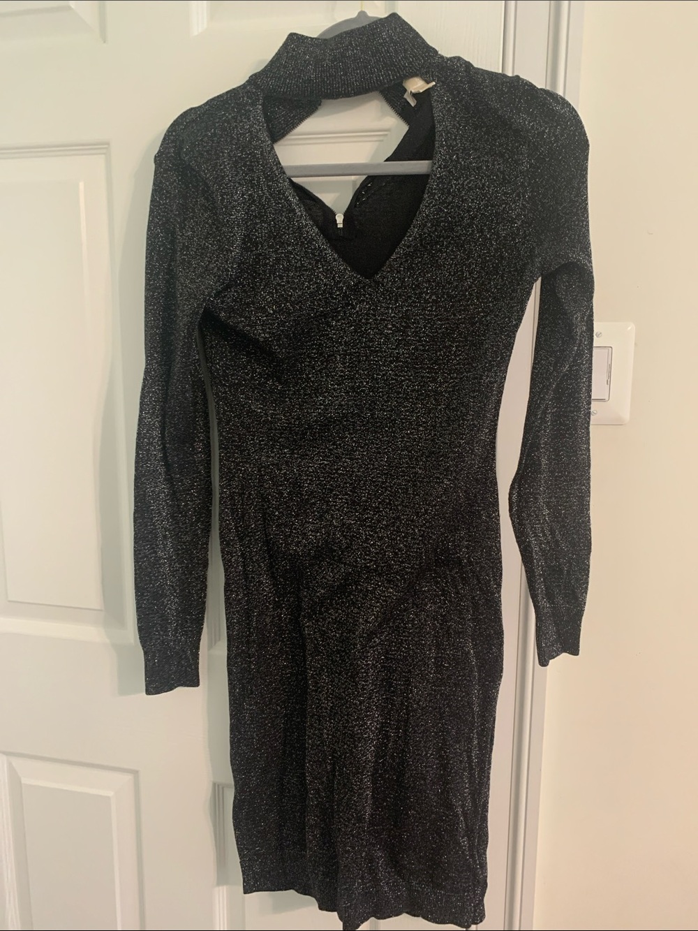 Michael Kors Metallic Black Long-Sleeve V-Neck Dress